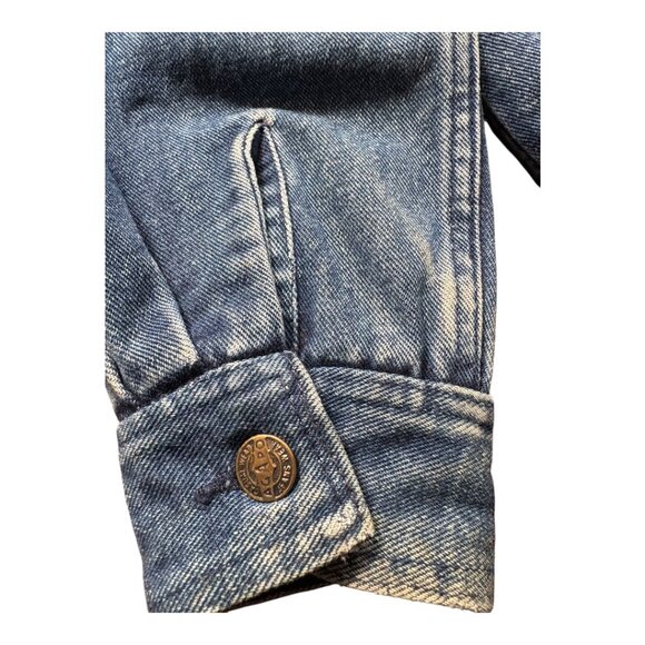 VINTAGE AGAPO DENIM JACKET FUNKY CHIC WITH RIBBON TRIM GROMMET BUTTONS SIZE M - Picture 5 of 10